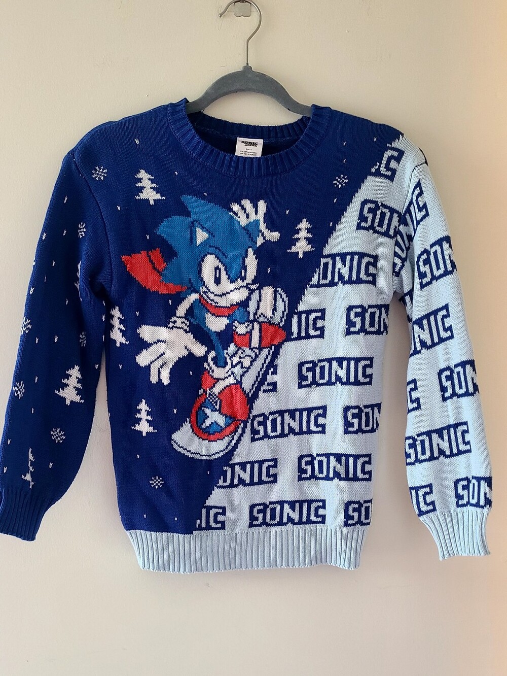 Sonic the Hedgehog SEGA Blue Knit Sweater Youth Medium M